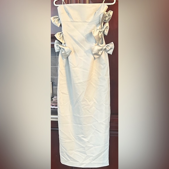 ZARA Fitted Midi Dress With Satin Bows Sea Green size extra small - Picture 12 of 16